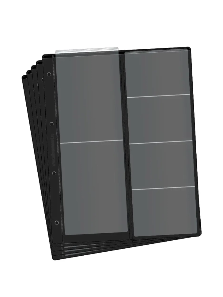 Комплект из 5-ти листов "СТАНДАРТ" на черной основе (двусторонний) для хранения на 12 ячеек "скользящий". Формат "Grand". Размер 250х310 мм.