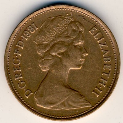 Монета 2 новых пенса. 1981г. Великобритания. (F)