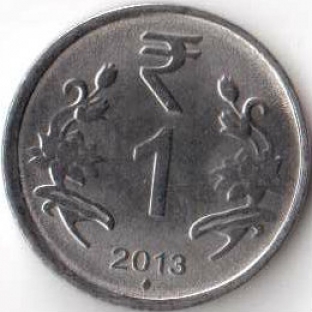 Монета 1 рупия. 2013г. Индия. (F)