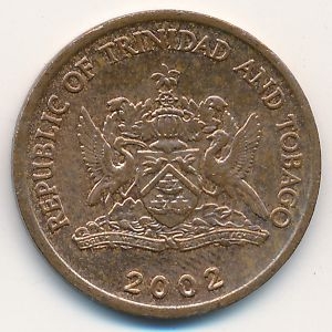 Монета 5 центов. 2002г. Тринидад и Тобаго. Райская птица. (F)