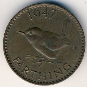 Монета 1 фартинг. 1947г. Великобритания. (F)