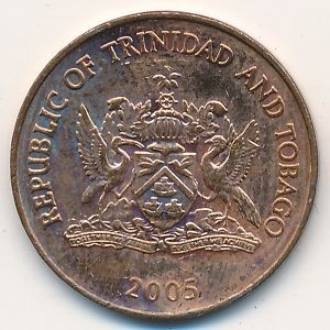Монета 5 центов. 2005г. Тринидад и Тобаго. Райская птица. (F)