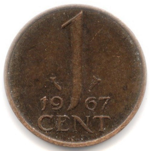 Монета 1 цент. 1967г. Нидерланды. (F)