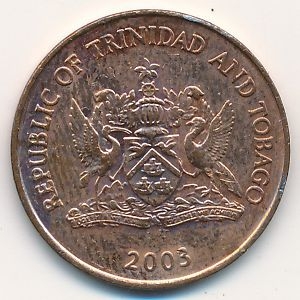 Монета 5 центов. 2003г. Тринидад и Тобаго. Райская птица. (F)