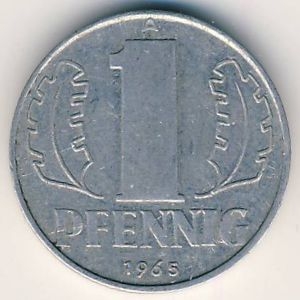 Монета 1 пфенниг. 1965г. ГДР. (А). (F)