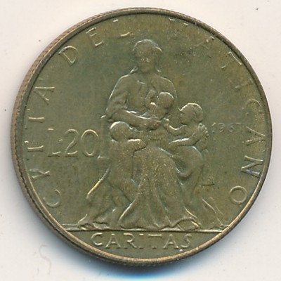 Монета 20 лир. 1963г. Ватикан. (F)