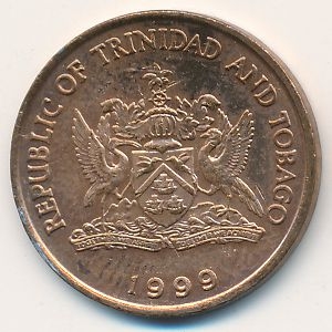Монета 5 центов. 1999г. Тринидад и Тобаго. Райская птица. (F)
