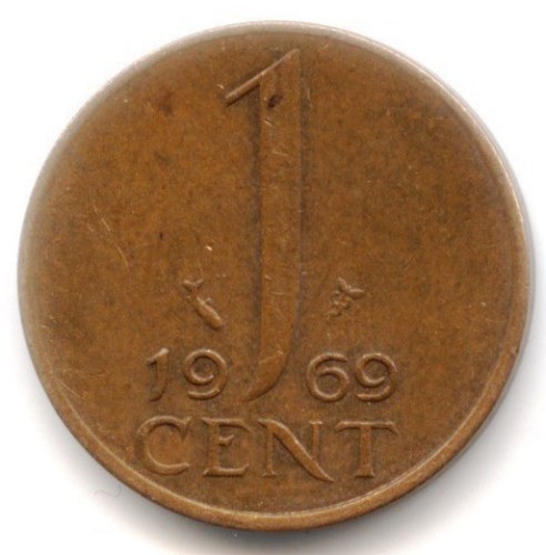Монета 1 цент. 1969г. Нидерланды. (F)