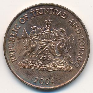 Монета 5 центов. 2004г. Тринидад и Тобаго. Райская птица. (F)