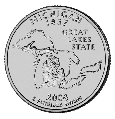 Монета квотер США. 2004г. (P). Michigan 1837. UNC
