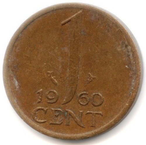 Монета 1 цент. 1960г. Нидерланды. (F)