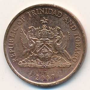 Монета 5 центов. 2007г. Тринидад и Тобаго. Райская птица. (F)