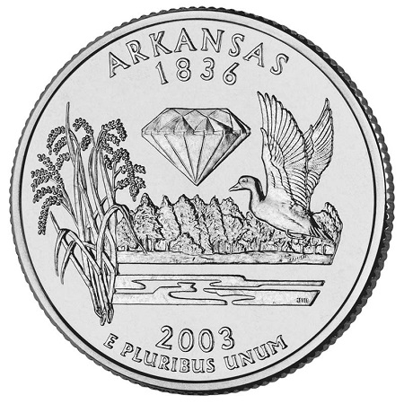 Монета квотер США. 2003г. (D). Arkansas 1836. UNC