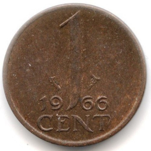 Монета 1 цент. 1966г. Нидерланды. (F)