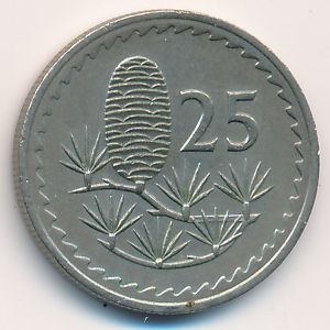 Монета 25 мил. 1977г. Кипр. Ливанский кедр. (F)