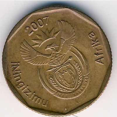 Монета 20 центов. 2007г. ЮАР. Цветок протея. (F)