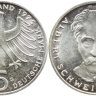 Монета 5 марок. 1975г. ФРГ. «100 лет со дня рождения Альберта Швейцера». Серебро. (G). (VF)