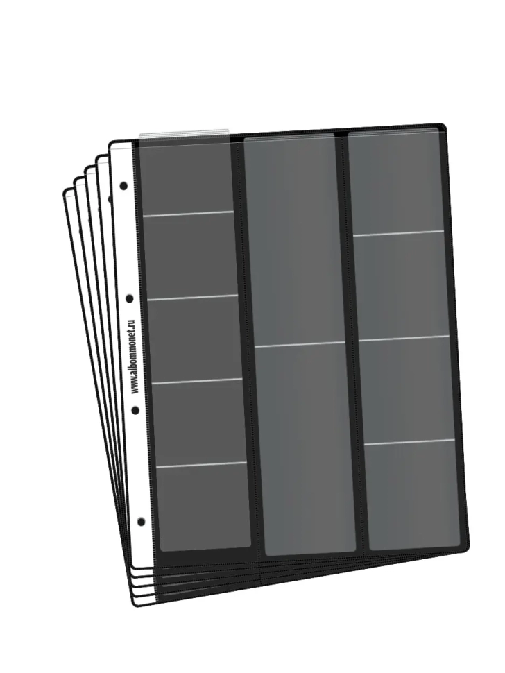 Комплект из 5-ти листов "PROFESSIONAL" на черной основе для хранения на 11 ячеек "скользящий". Формат "Grand". Размер 250х310 мм.