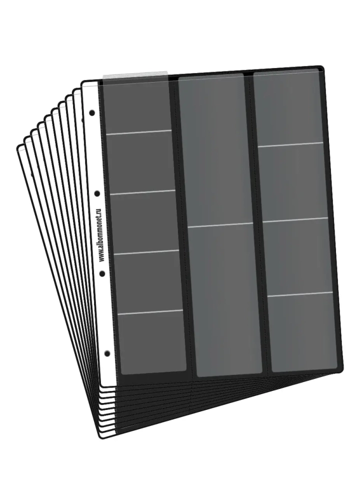 Комплект из 10-ти листов "PROFESSIONAL" на черной основе для хранения на 11 ячеек "скользящий". Формат "Grand". Размер 250х310 мм.