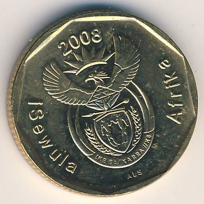 Монета 20 центов. 2008г. ЮАР. Цветок протея. (F)