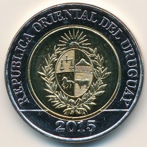 Монета 10 песо. 2015г. Уругвай. «200 лет закону о земельном регулировании». (UNC)