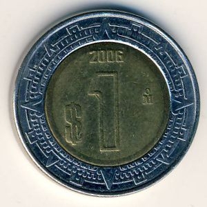 Монета 1 песо. 2006г. Мексика. (F)