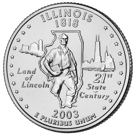 Монета квотер США. 2003г. (D). Illinois 1818. UNC