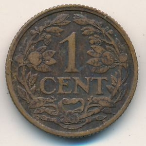 Монета 1 цент. 1916г. Нидерланды. (F)