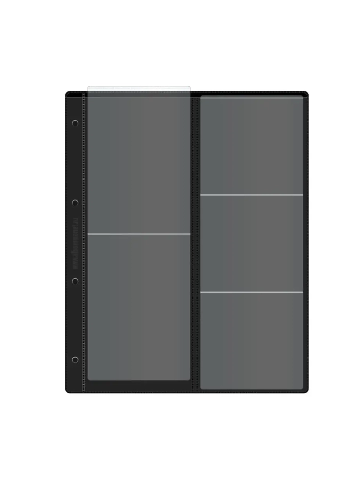 Лист "СТАНДАРТ" на черной основе (двусторонний) для хранения на 10 ячеек "скользящий". Формат "Grand". Размер 250х310 мм.
