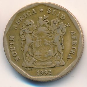 Монета 20 центов. 1992г. ЮАР. Цветок протея. (F)