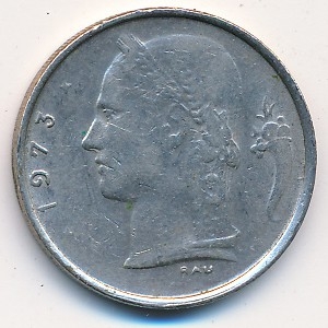 Монета 1 франк. 1973г. Бельгия. Надпись на французском - 'BELGIQUE'. (F)