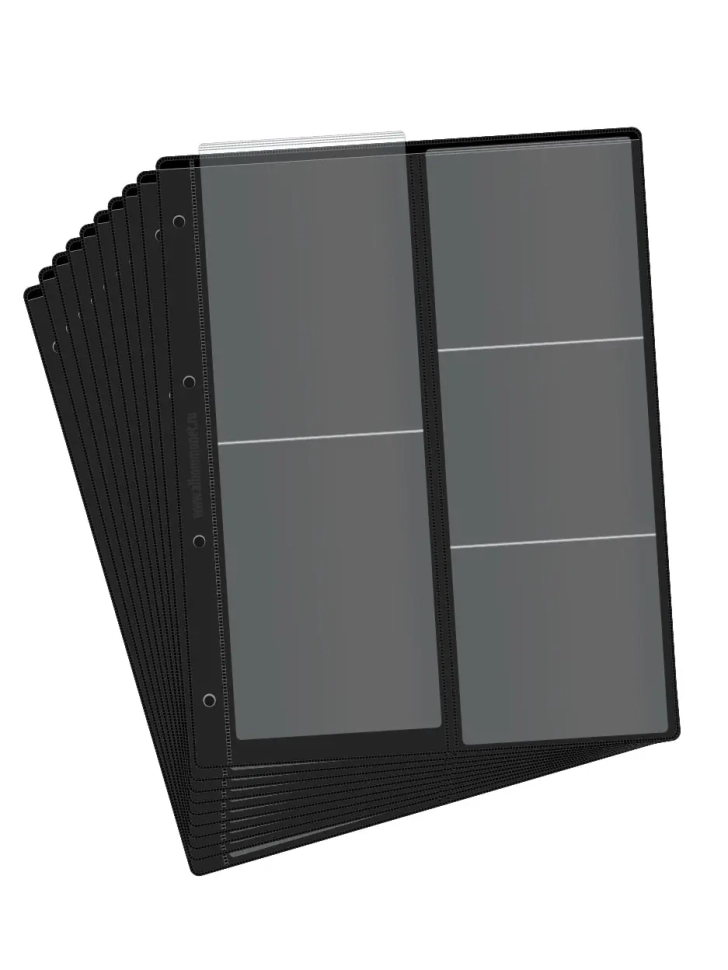 Комплект из 10-ти листов "СТАНДАРТ" на черной основе (двусторонний) для хранения на 10 ячеек "скользящий". Формат "Grand". Размер 250х310 мм.