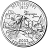 Монета квотер США. 2002г. (P). Mississippi 1817. UNC