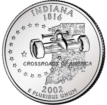 Монета квотер. США. 2002г. Indiana 1816. (D). (UNC)