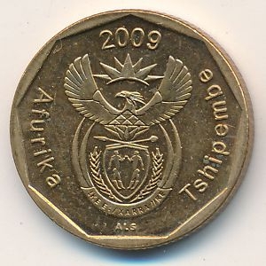 Монета 20 центов. 2009г. ЮАР. Цветок протея. (F)