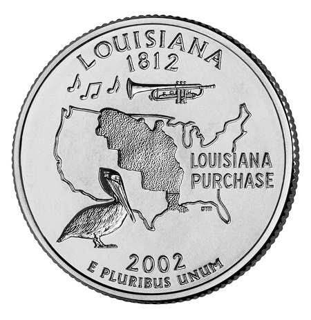 Монета квотер США. 2002г. (D). Louisiana 1812. UNC