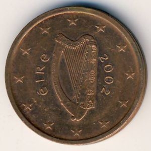 Монета 2 евроцента. 2002г. Ирландия. Герб Ирландской Республики. (F)