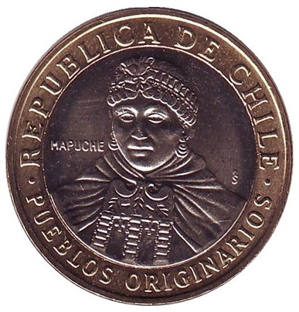 Монета 100 песо. 2006г. Чили. Индеец Мапуче. (F)