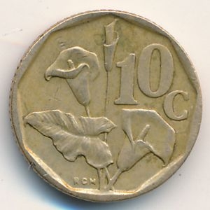 Монета 10 центов. 1993г. ЮАР. Лилия. (F)
