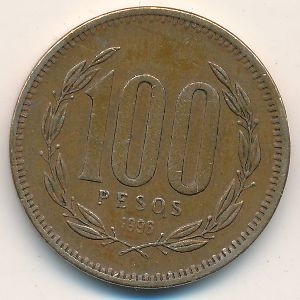 Монета 100 песо. 1996г. Чили. (F)
