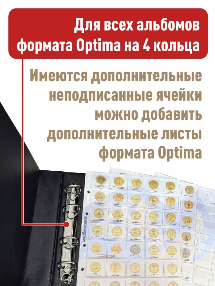 Комплект листов "PROFESSIONAL" с информационными листами для 10-рублевых монет серии "Города воинской славы" и других стальных с гальваническим покрытием монет