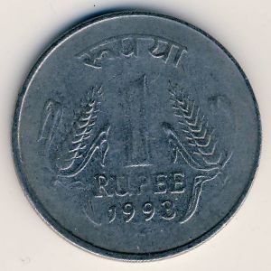 Монета 1 рупия. 1993г. Индия. (F)