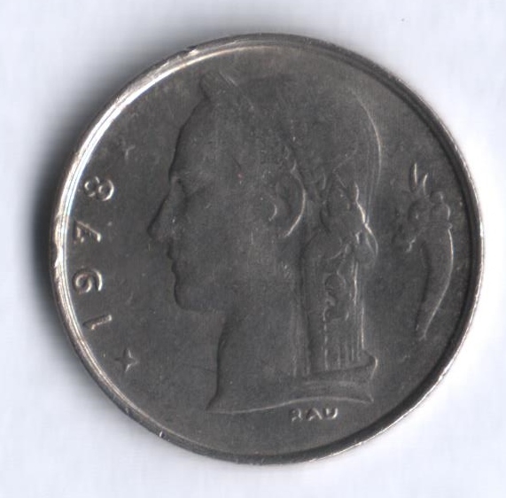 Монета 1 франк. 1978г. Бельгия. Надпись на голландском - 'BELGIË'. (F)