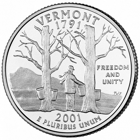 Монета квотер. США. 2001г. Vermont 1791. (P). (UNC)