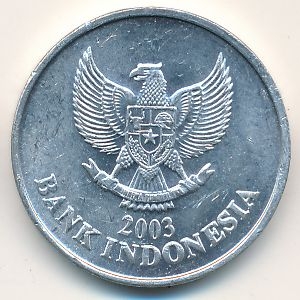 Монета 100 рупий. 2003г. Индонезия. Пальмовый какаду. (F)