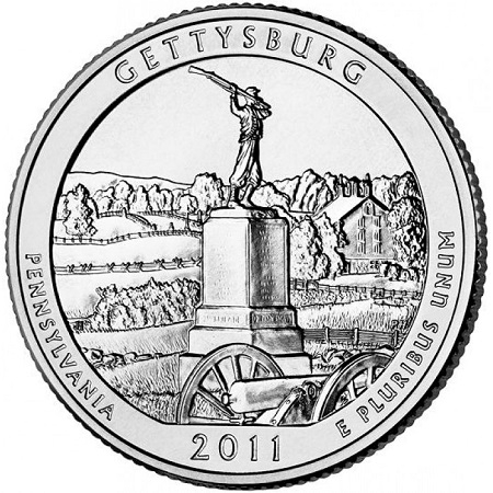 Монета квотер США. 2011г. (D). Пенсильвания, Gettysburg. UNC