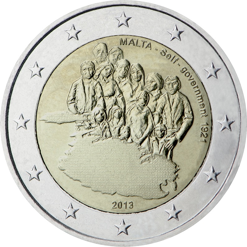 Монета 2 евро. 2013г. Мальта. «Собственное правительство 1921 года». (UNC)