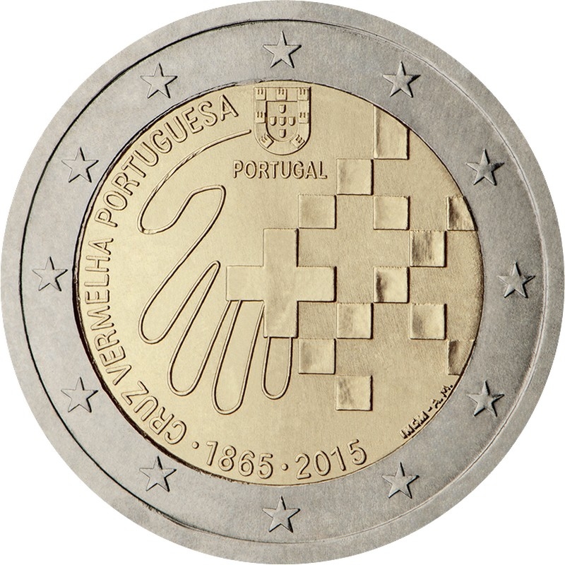 Монета 2 евро. 2015г. Португалия. «150 лет Португальскому Красному Кресту». (UNC)