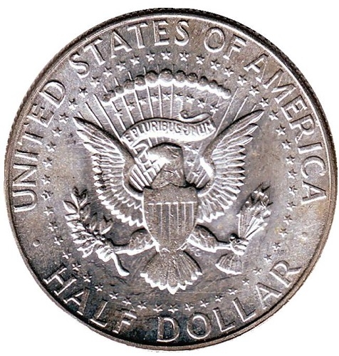 Монета 50 центов. 1967г. Серебро 400 пробы. «Kennedy Half Dollar». (XF)