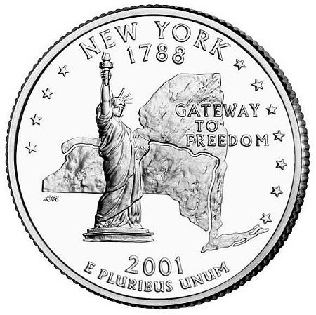 Монета квотер США. 2001г. (D). New-York 1788. UNC